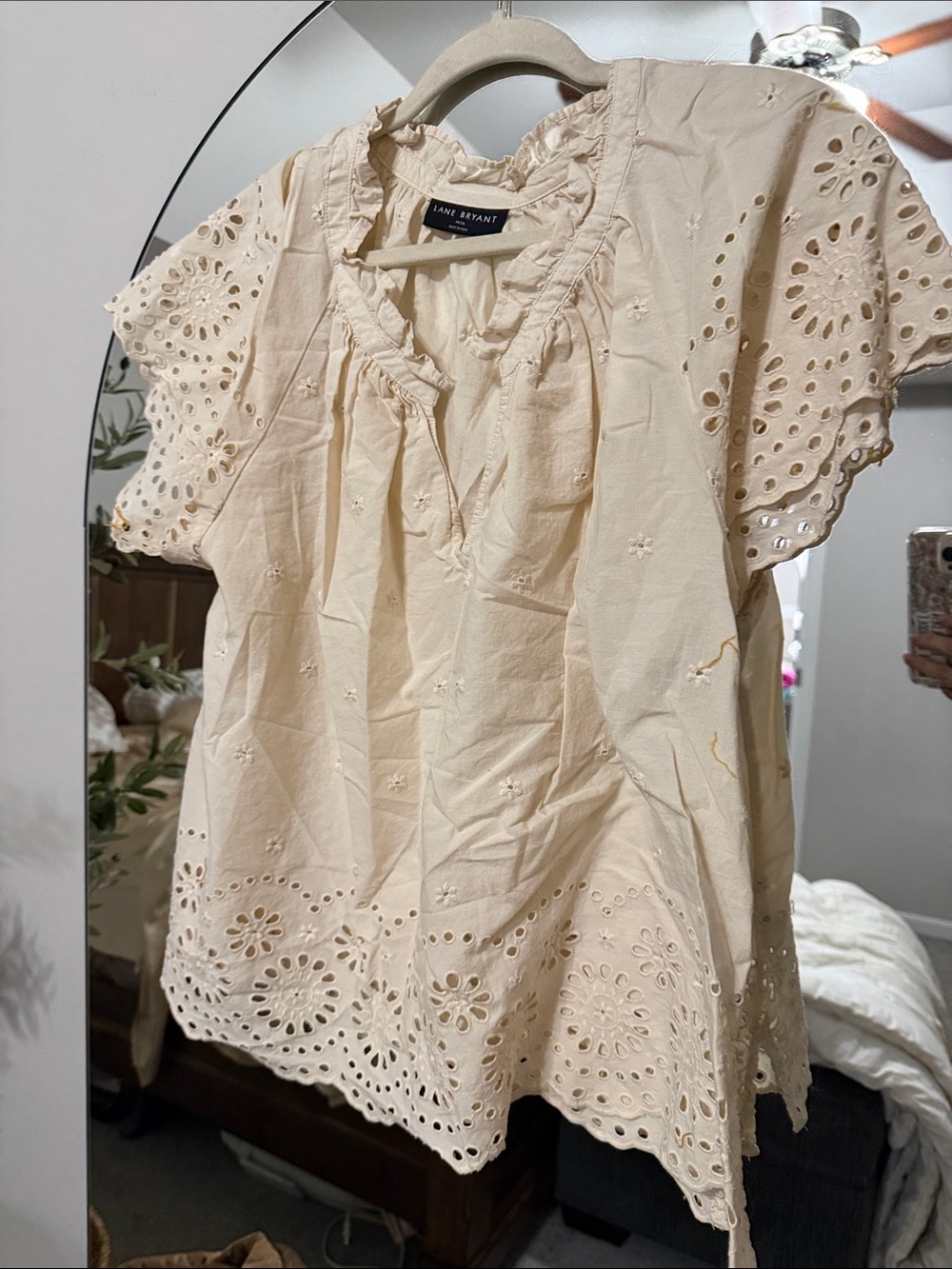 Lane Bryant Cream Eyelet Peasant Blouse